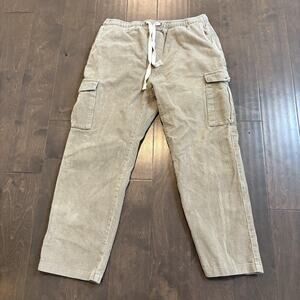 LIRA Corduroy Cargo Pants Mens Large Tan Drawstring Elastic Utility CRTV SCTX